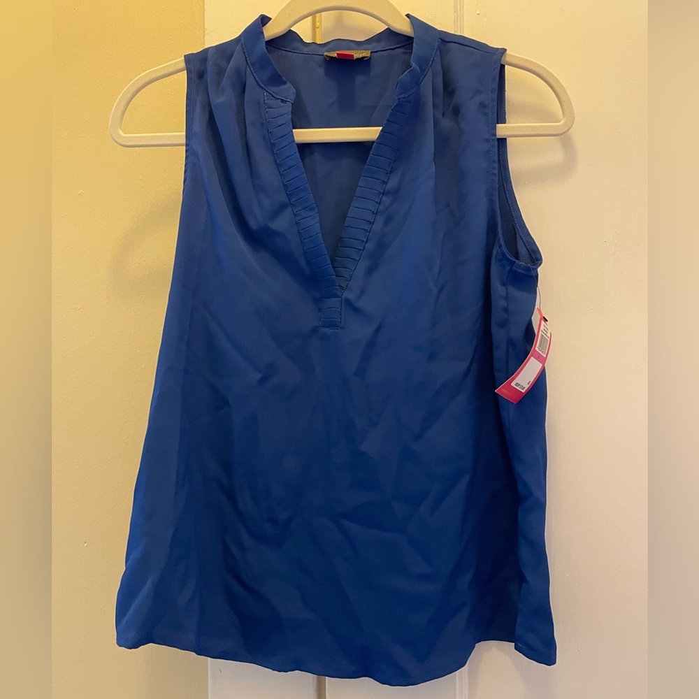 Blue sleeveless blouse